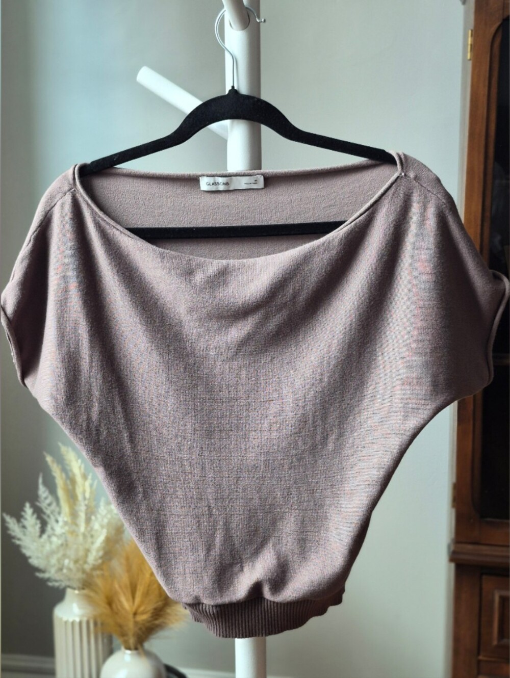 Glassons Off‑Shoulder Knit Crop Top in Mauve Taupe
